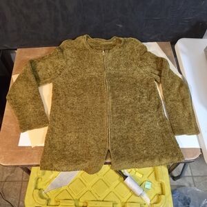 Y2K Vintage Chenille Zip Up Sweater Olive Green Grunge 90s 2000s Retro